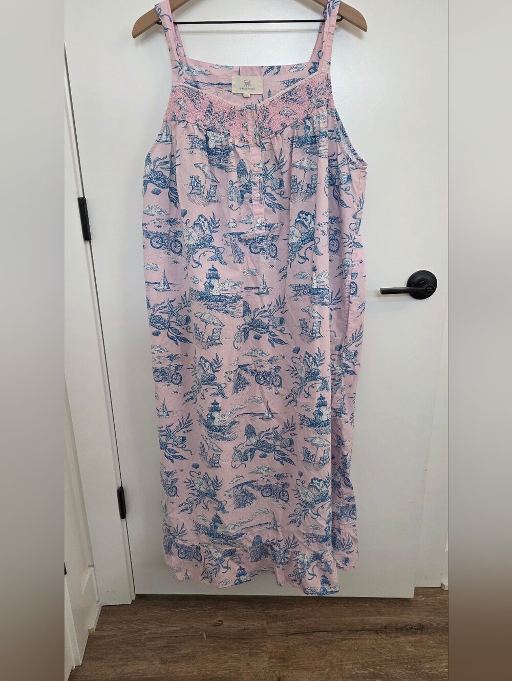 Printfresh Pink Pajama Dress with Blue Beach Scenea